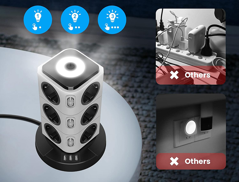 Review Tour Multiprise Electrique Acodot Test Complet 12 Prises 3 USB avec Veilleuse