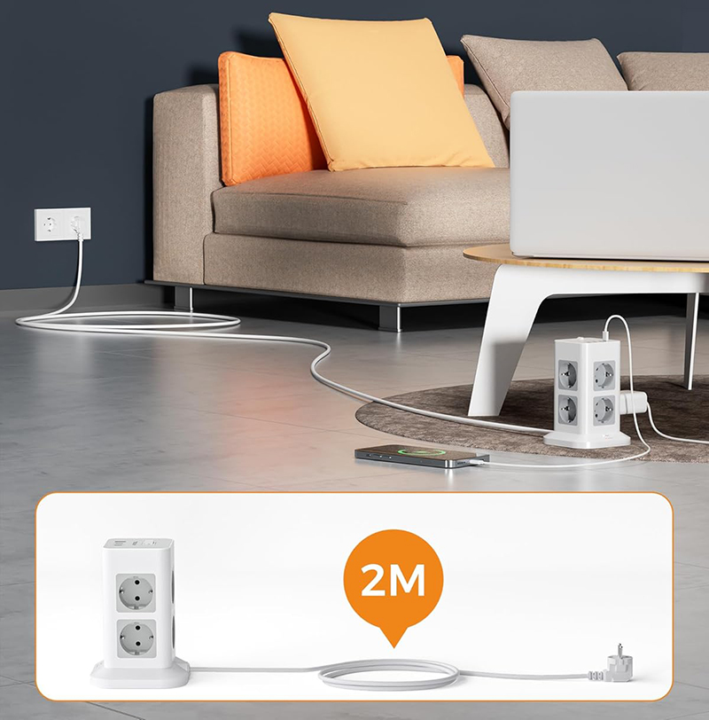 Avant Test Tour Multiprise TESSAN 8 Sortie AC avec 3 USB Parafoudre et Surtension