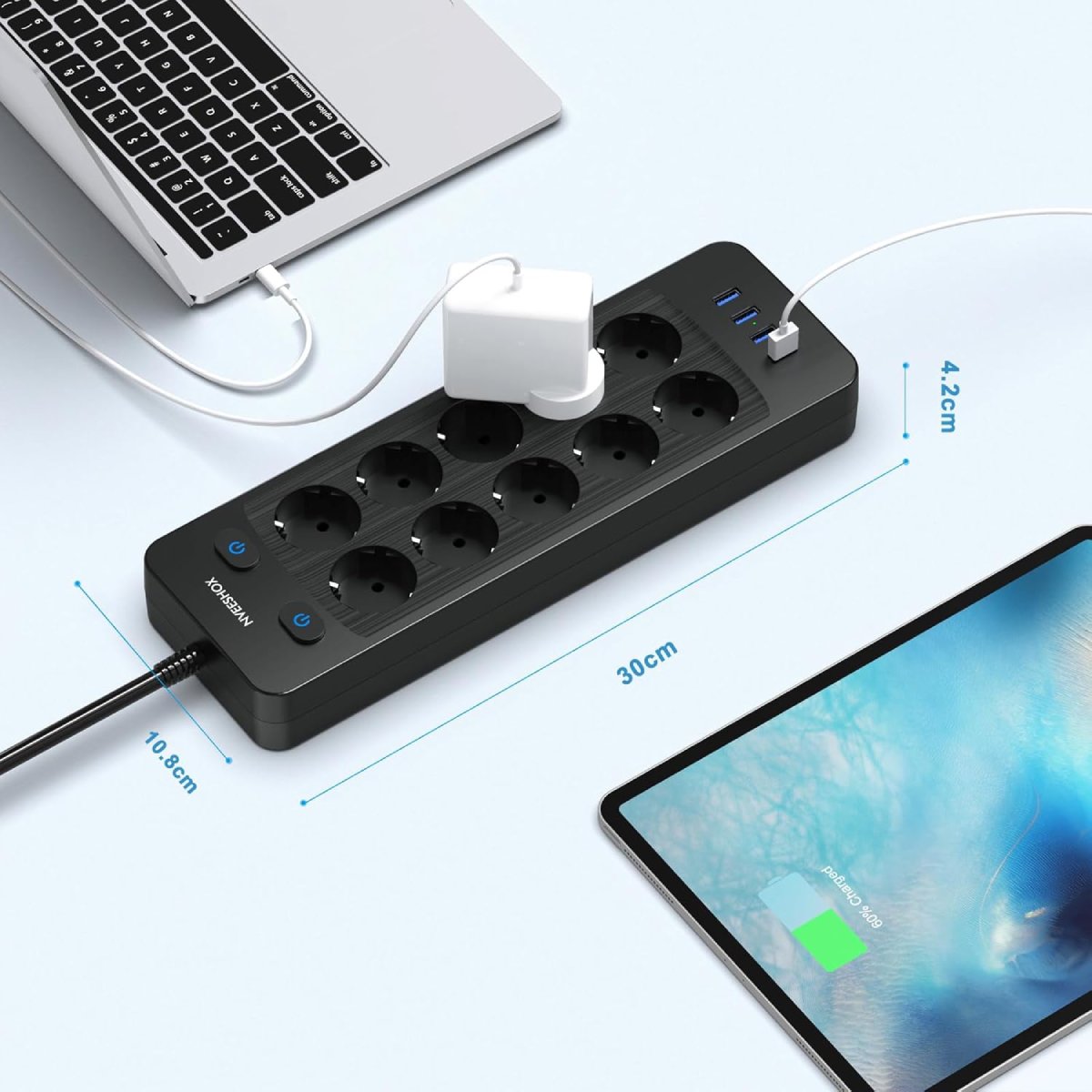 Test Multiprise Electrique NVEESHOX Multiprise Parafoudre et Surtension 10 Prises + 4 USB - Avantages et Inconvénients