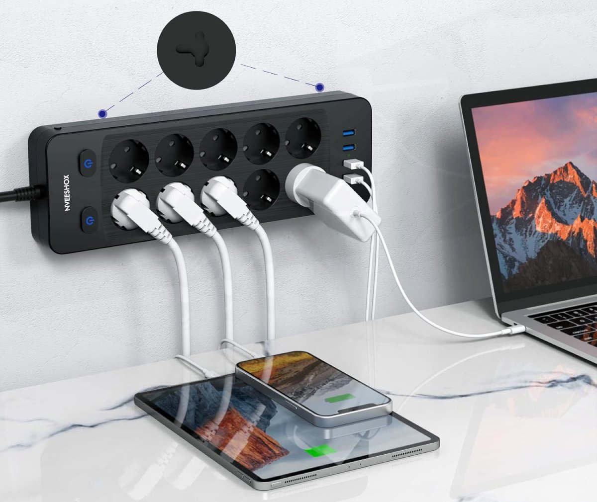 Test Multiprise Electrique NVEESHOX Multiprise Parafoudre et Surtension 10 Prises + 4 USB - Comparaison avec les Concurrents