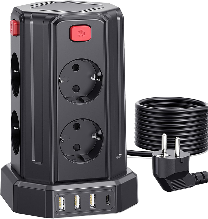 Test Tour Multiprise Sameriver 8 Prises et 4 USB avec 4 Interrupteurs -Indépendants