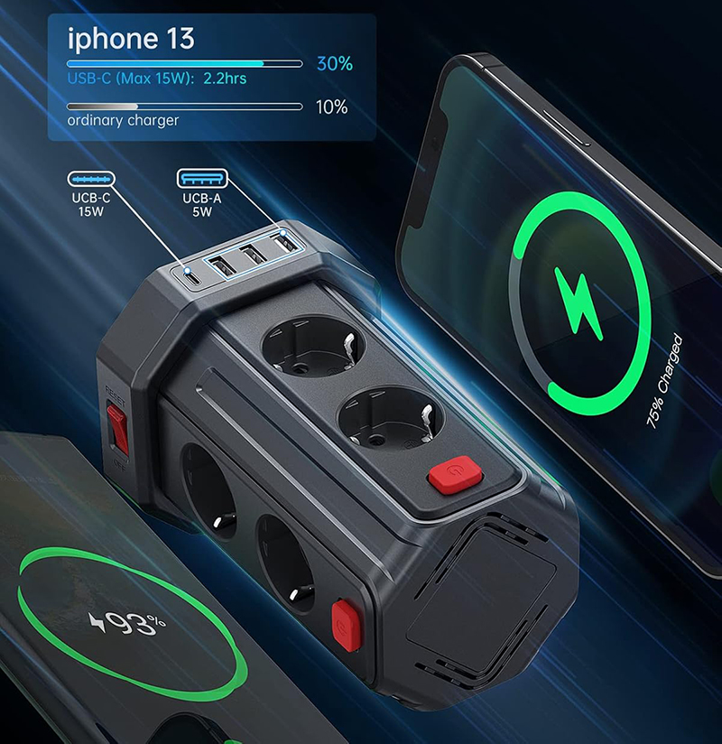 Test Tour Multiprise -Sameriver 8 Prises et 4 USB avec 4 Interrupteurs Indépendants